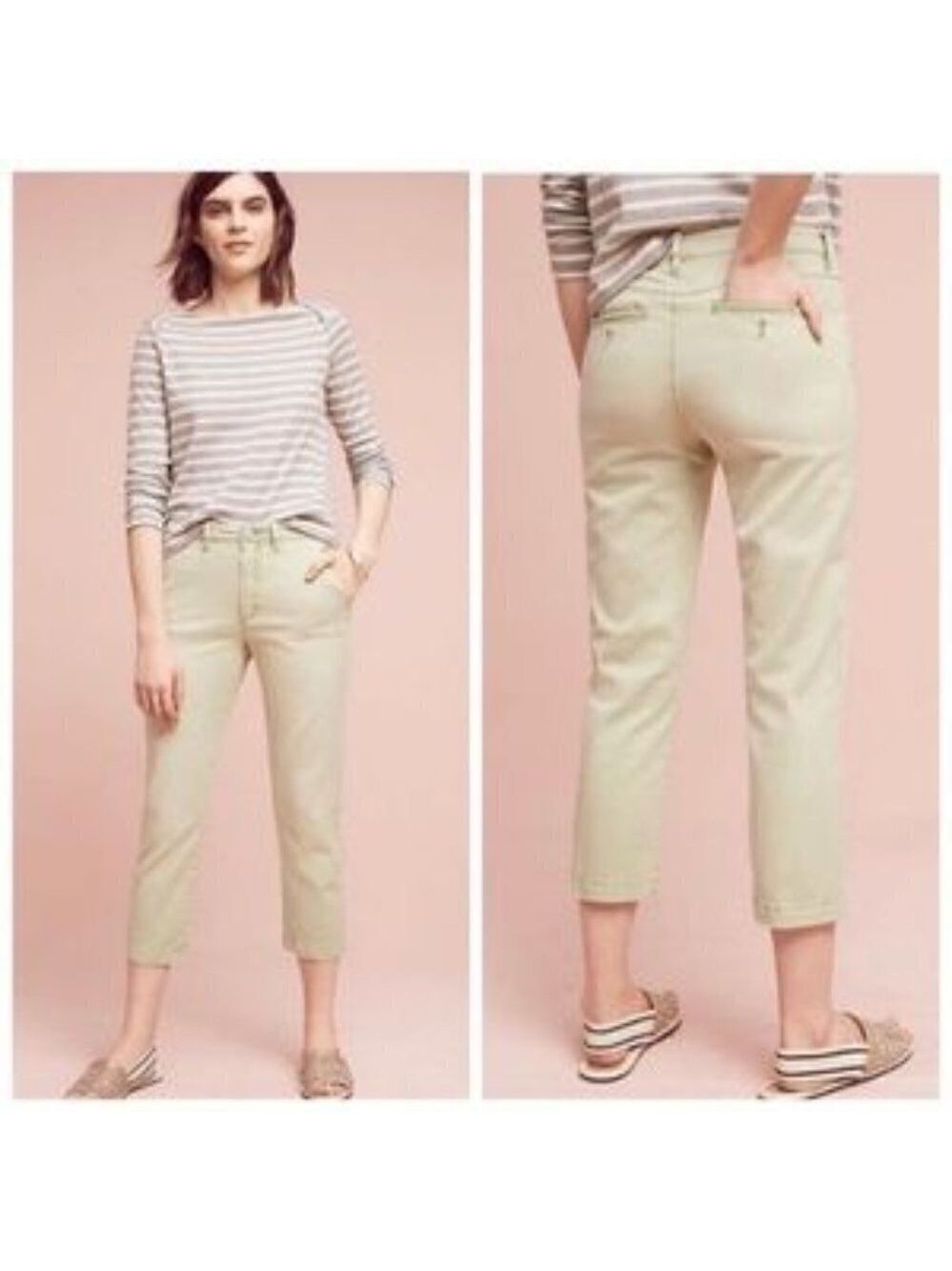 Chino by Anthropologie Soft Mint Green Slim Ankle Pants Mid Rise Cropped Size 26